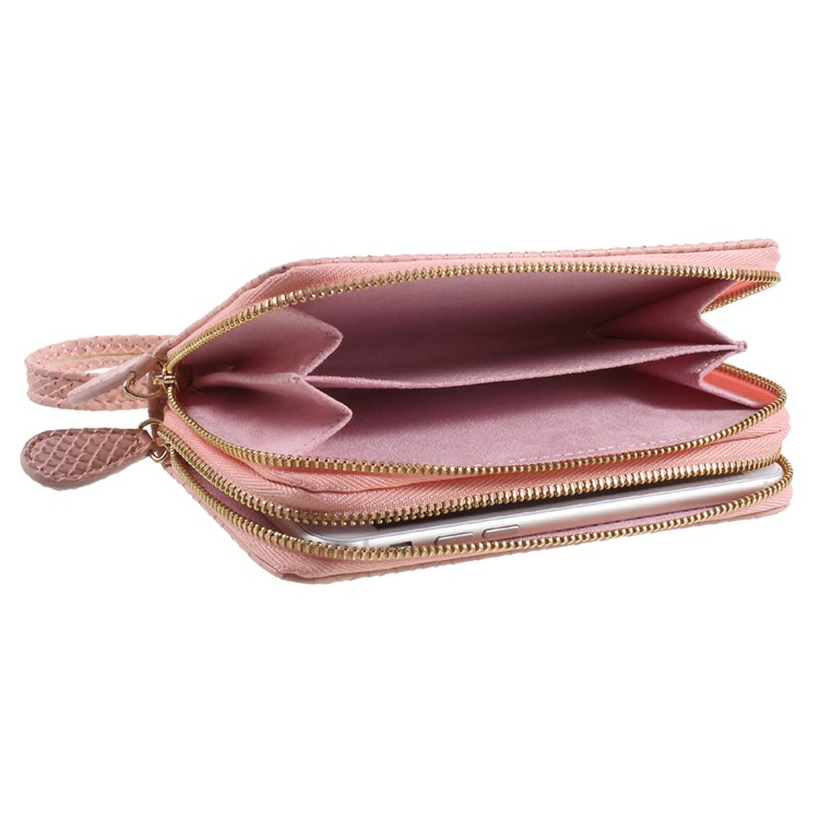 Universal Smartphone Leather Pouch Wallet for iPhone 8 Plus/7 Plus etc. - Rose Gold / Fish Scale Texture-8