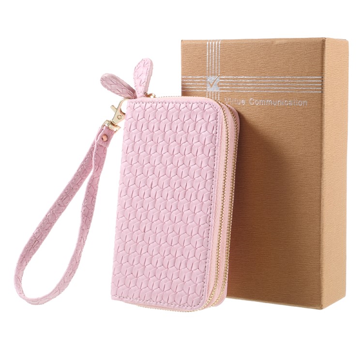Universal Smartphone Leather Pouch Handbag for iPhone 8 Plus/7 Plus etc. - Pink / Woven Texture-10