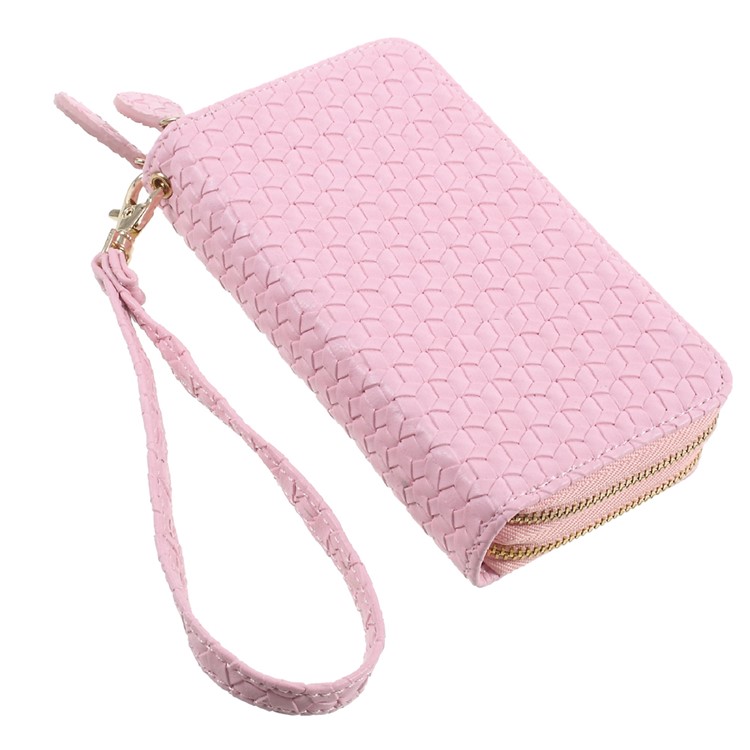 Universal Smartphone Leather Pouch Handbag for iPhone 8 Plus/7 Plus etc. - Pink / Woven Texture-3