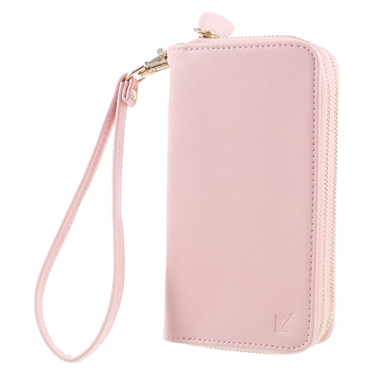 PU Leather Zipper Closure Wallet Purse Smartphone Pouch for iPhone 8 Plus/7 Plus etc. - Pink-1