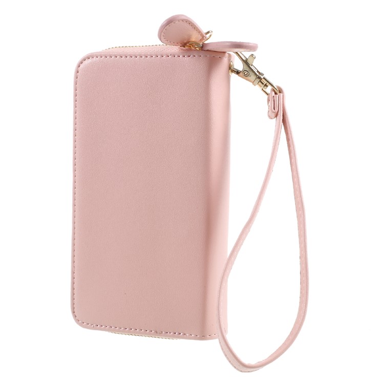 PU Leather Zipper Closure Wallet Purse Smartphone Pouch for iPhone 8 Plus/7 Plus etc. - Pink-2