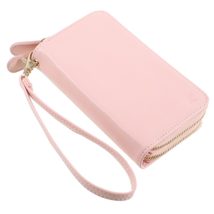 PU Leather Zipper Closure Wallet Purse Smartphone Pouch for iPhone 8 Plus/7 Plus etc. - Pink-3