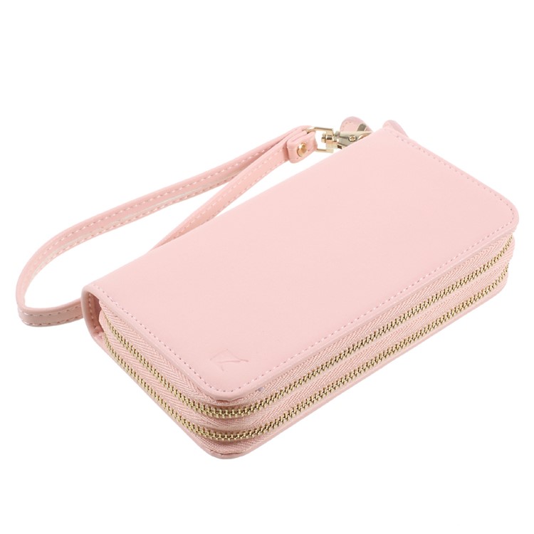 PU Leather Zipper Closure Wallet Purse Smartphone Pouch for iPhone 8 Plus/7 Plus etc. - Pink-4