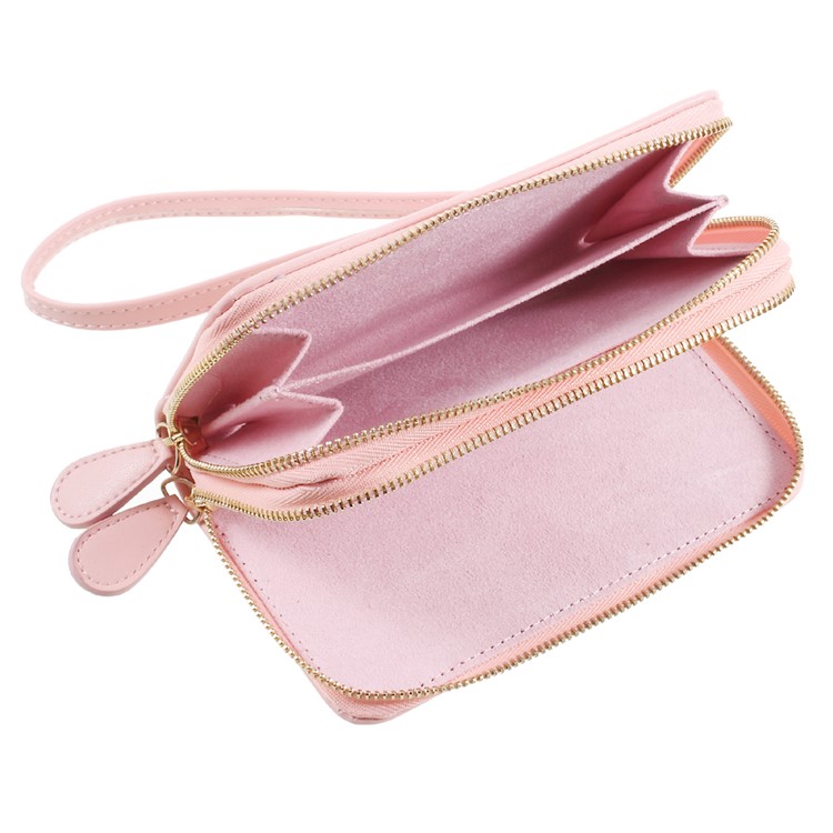 PU Leather Zipper Closure Wallet Purse Smartphone Pouch for iPhone 8 Plus/7 Plus etc. - Pink-5