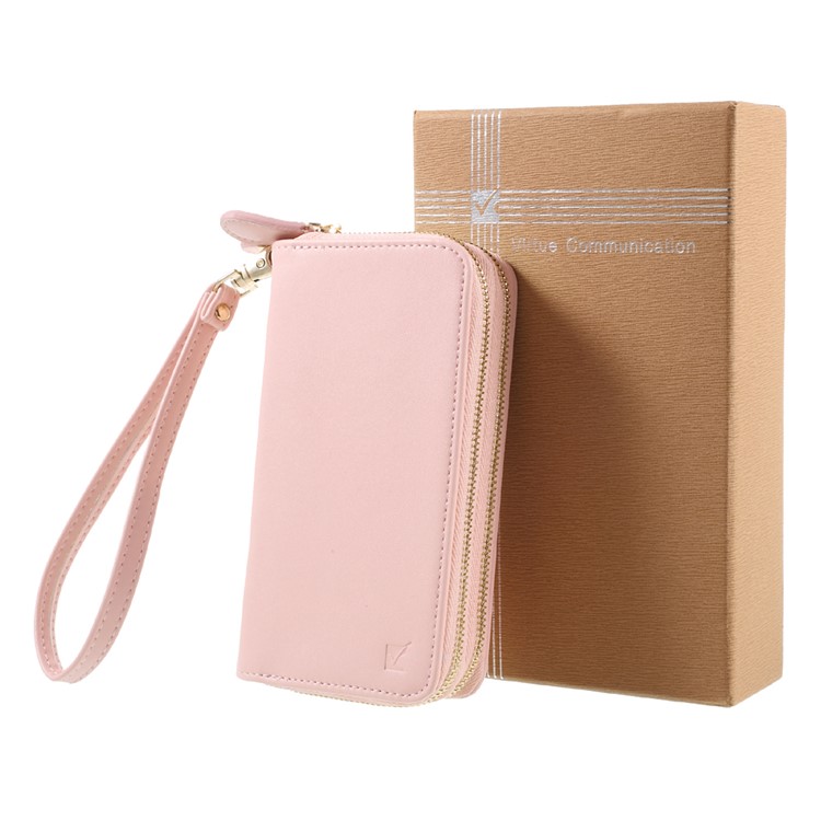 PU Leather Zipper Closure Wallet Purse Smartphone Pouch for iPhone 8 Plus/7 Plus etc. - Pink-8