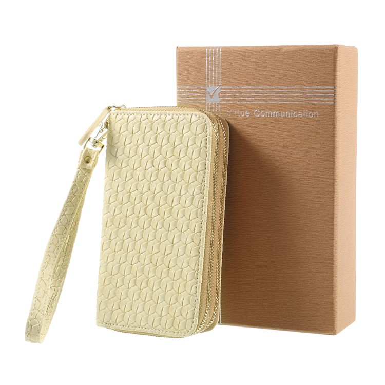 Zipper Closure PU Leather Handbag Phone Pouch Wallet for iPhone 8 Plus/7 Plus etc. - Beige / Woven Texture-8