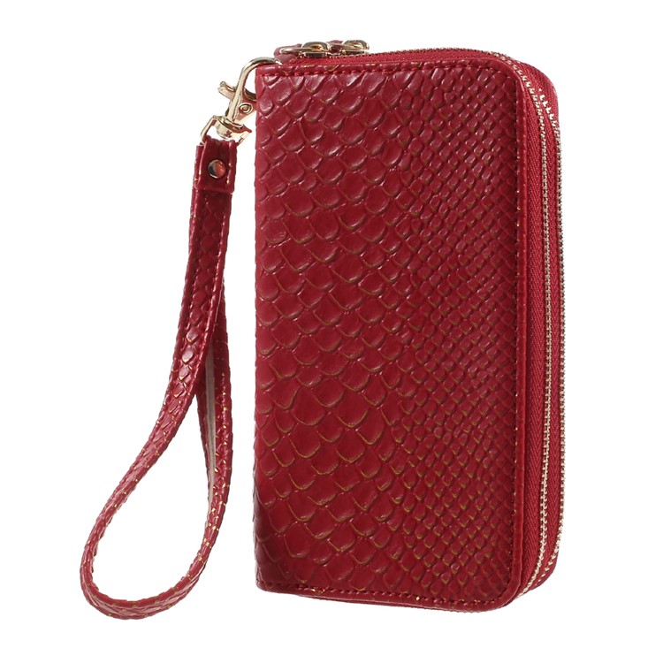 Universal Zipper Wallet Leather Cover with Strap for iPhone 6 /6s /7 - Fish Scale Texture / Red-1