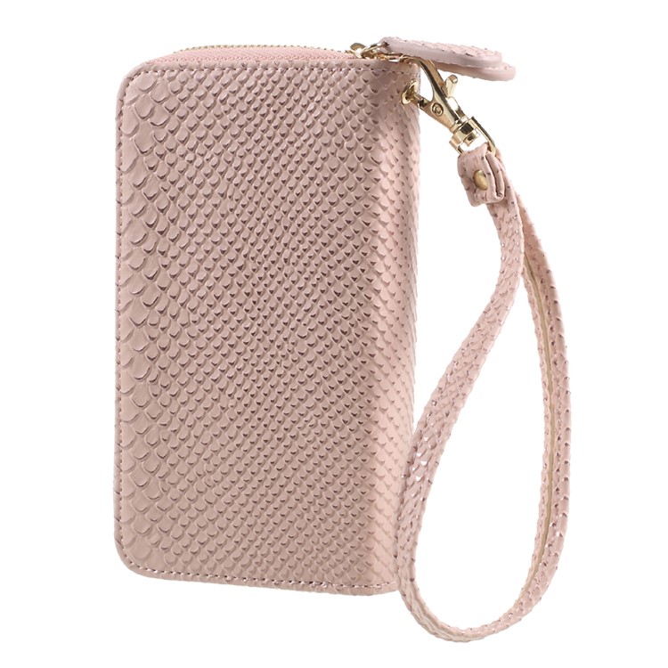 Universal Zipper Wallet Leather Casing with Strap for iPhone 6 /6s /7 - Fish Scale Texture / Pink-2