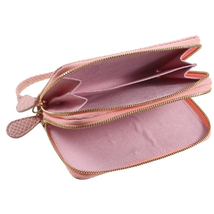 Universal Zipper Wallet Leather Casing with Strap for iPhone 6 /6s /7 - Fish Scale Texture / Pink-7