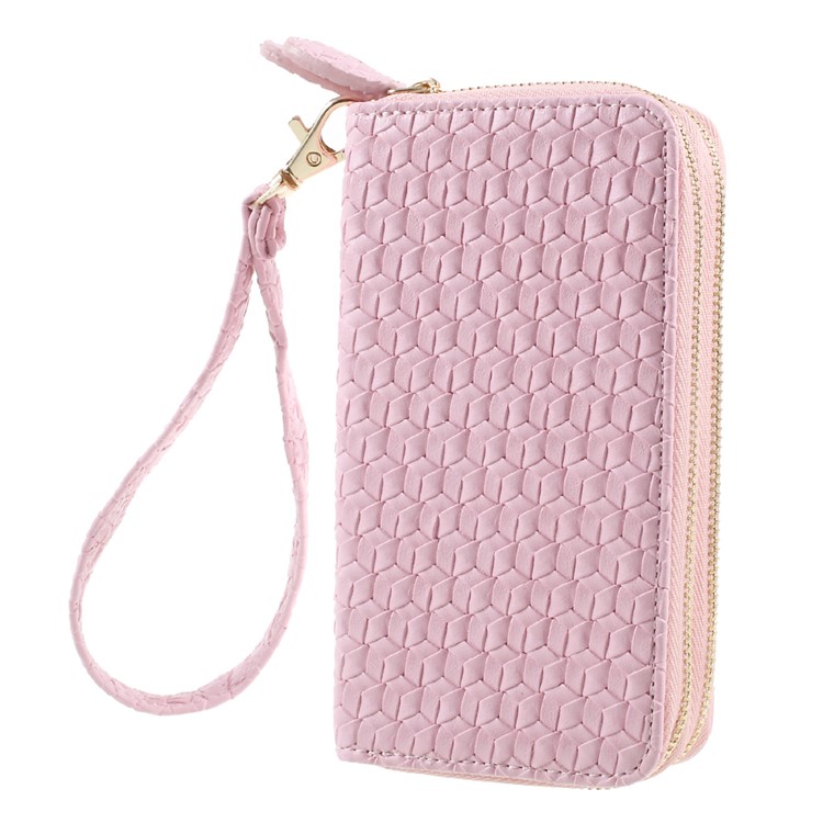 Universal Zipper Wallet Leather Shell with Strap for iPhone 6 /6s /7 - Woven Texture / Pink-1