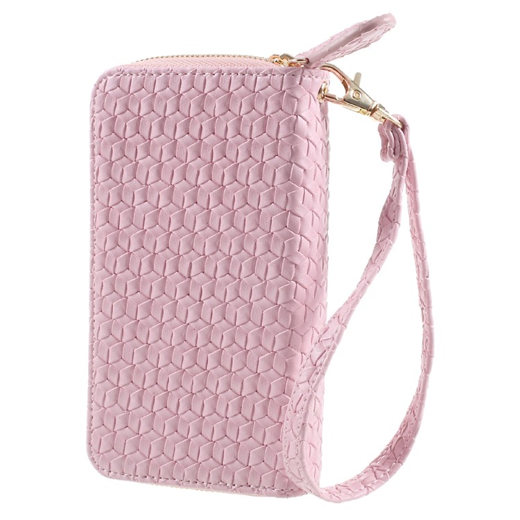 Universal Zipper Wallet Leather Shell with Strap for iPhone 6 /6s /7 - Woven Texture / Pink-2