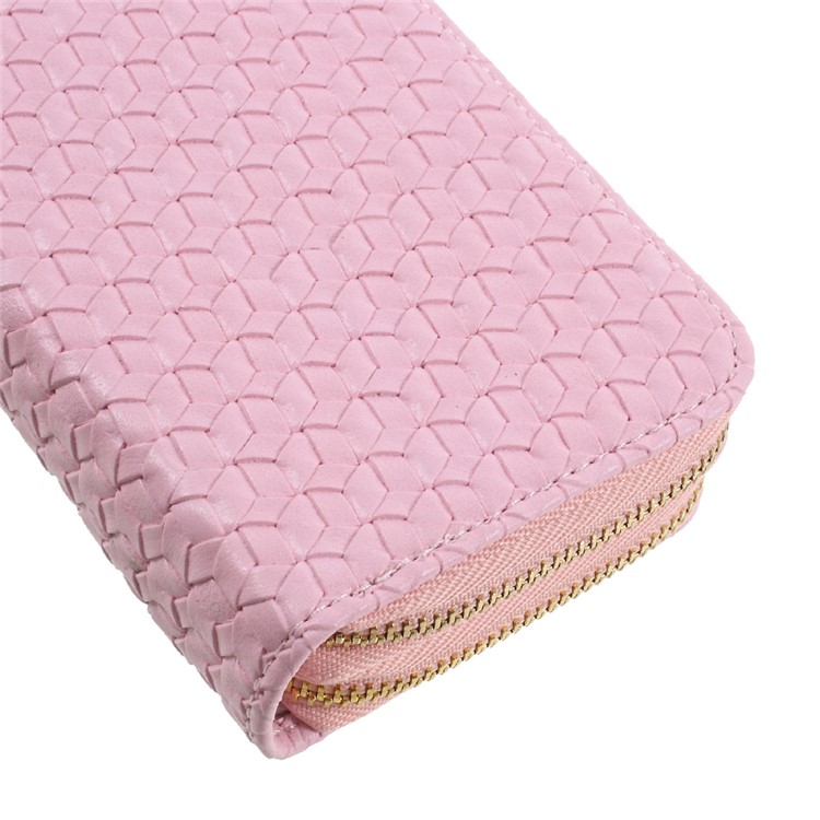 Universal Zipper Wallet Leather Shell with Strap for iPhone 6 /6s /7 - Woven Texture / Pink-6