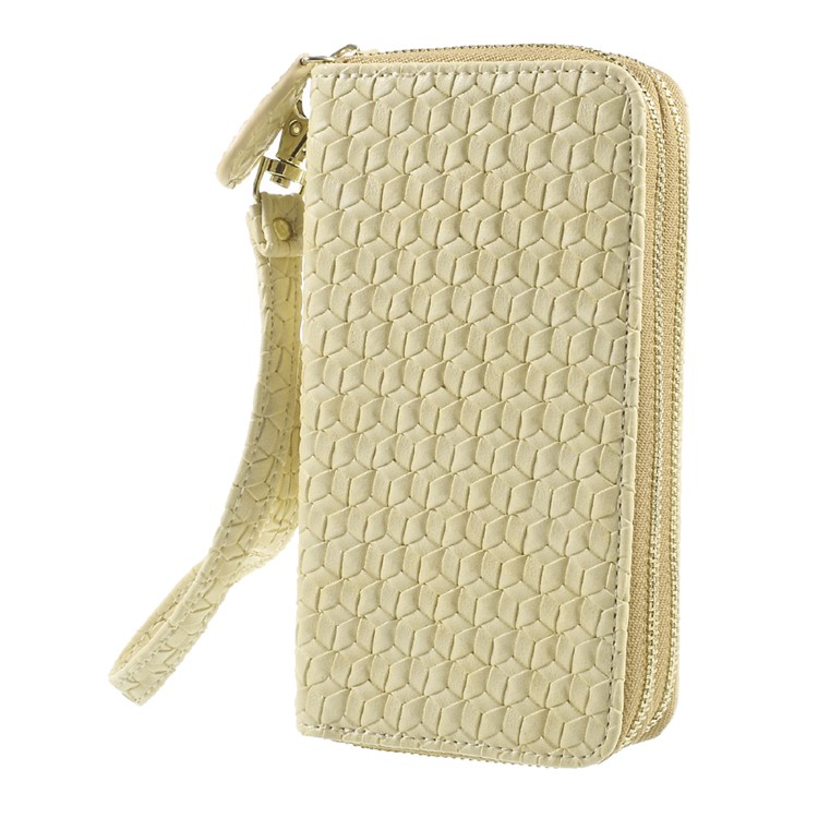 For iPhone 6 /6s /7 Universal Zipper Wallet Leather Case with Strap - Woven Texture / Beige-1