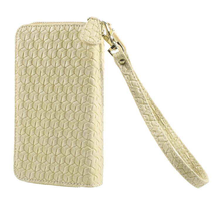 For iPhone 6 /6s /7 Universal Zipper Wallet Leather Case with Strap - Woven Texture / Beige-2