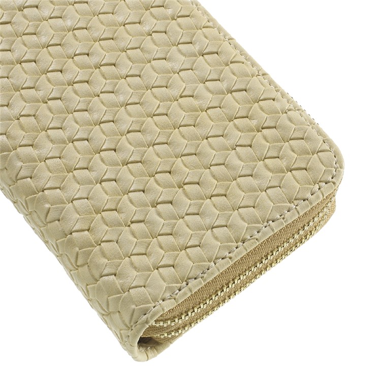 For iPhone 6 /6s /7 Universal Zipper Wallet Leather Case with Strap - Woven Texture / Beige-3