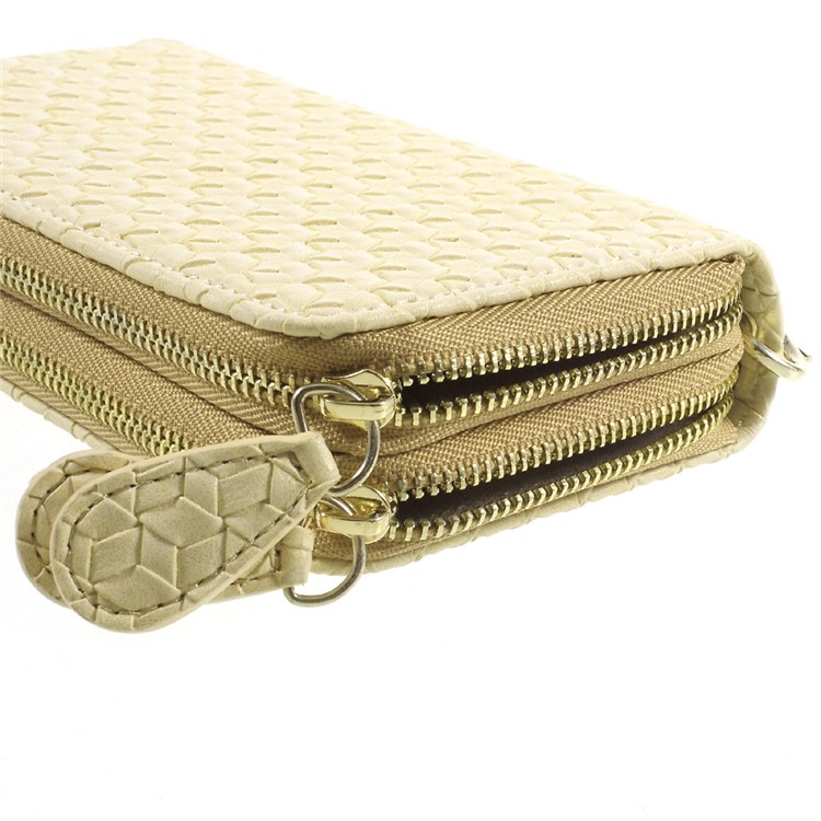 For iPhone 6 /6s /7 Universal Zipper Wallet Leather Case with Strap - Woven Texture / Beige-4