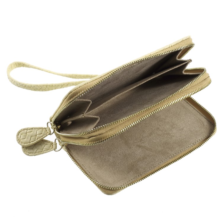 For iPhone 6 /6s /7 Universal Zipper Wallet Leather Case with Strap - Woven Texture / Beige-5