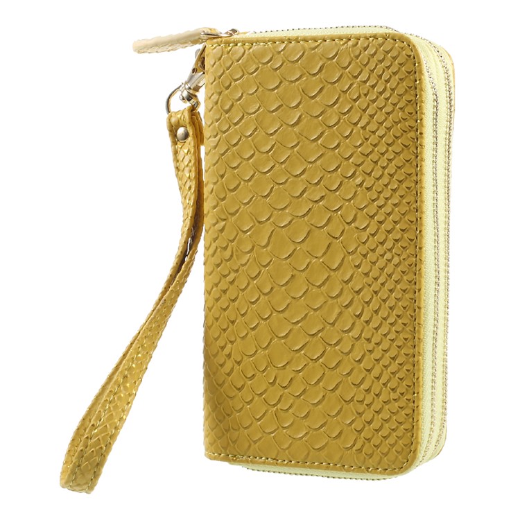 For iPhone 6 /6s /7 Universal Zipper Wallet Leather Casing with Strap - Fish Scale Texture / Gold-1