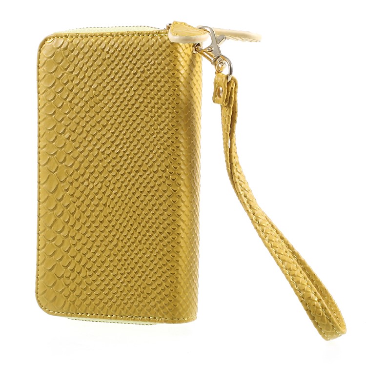 For iPhone 6 /6s /7 Universal Zipper Wallet Leather Casing with Strap - Fish Scale Texture / Gold-2