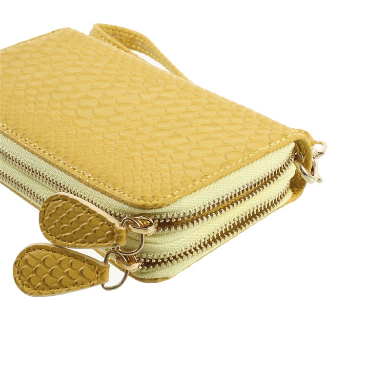 For iPhone 6 /6s /7 Universal Zipper Wallet Leather Casing with Strap - Fish Scale Texture / Gold-4