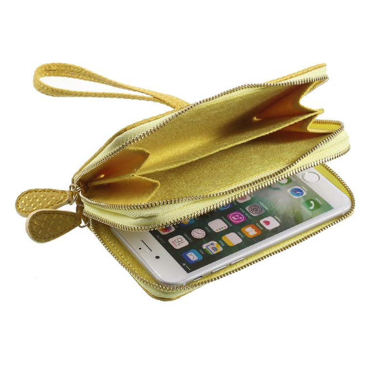 For iPhone 6 /6s /7 Universal Zipper Wallet Leather Casing with Strap - Fish Scale Texture / Gold-6