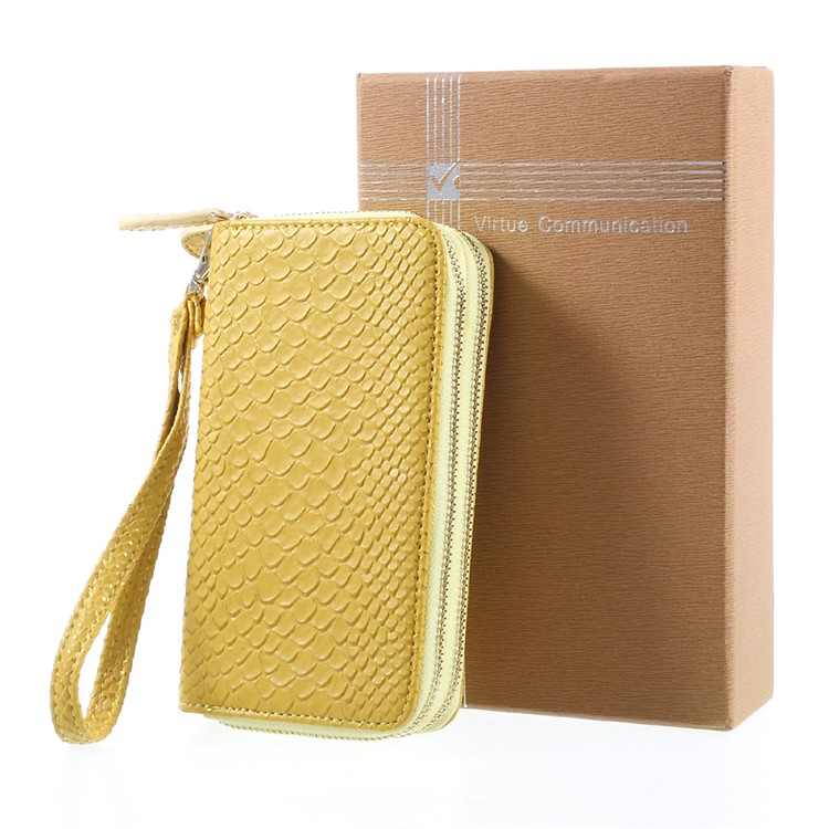 For iPhone 6 /6s /7 Universal Zipper Wallet Leather Casing with Strap - Fish Scale Texture / Gold-8