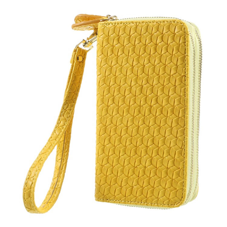 For iPhone 6 /6s /7 Universal Zipper Wallet Leather Phone Casing with Strap - Woven Texture / Yellow-1