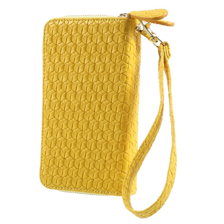 For iPhone 6 /6s /7 Universal Zipper Wallet Leather Phone Casing with Strap - Woven Texture / Yellow-2