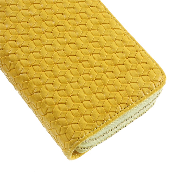 For iPhone 6 /6s /7 Universal Zipper Wallet Leather Phone Casing with Strap - Woven Texture / Yellow-3