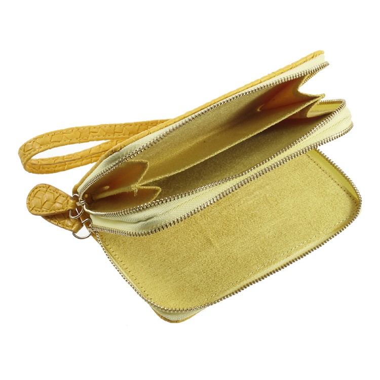 For iPhone 6 /6s /7 Universal Zipper Wallet Leather Phone Casing with Strap - Woven Texture / Yellow-5