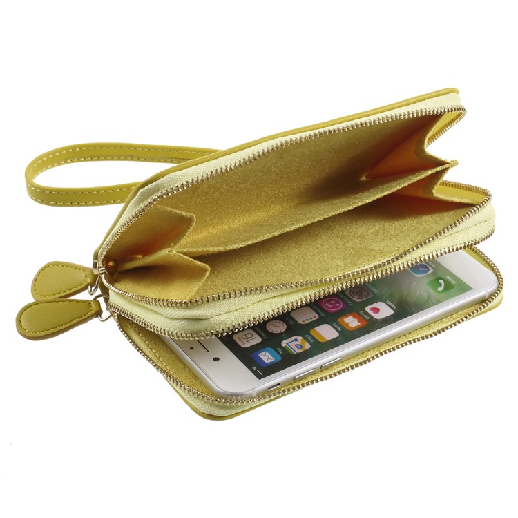 Universal Zipper Wallet Leather Phone Accessory Cover with Strap for iPhone 6 /6s /7 4.7 inch - Smooth Surface / Yellowgreen-6