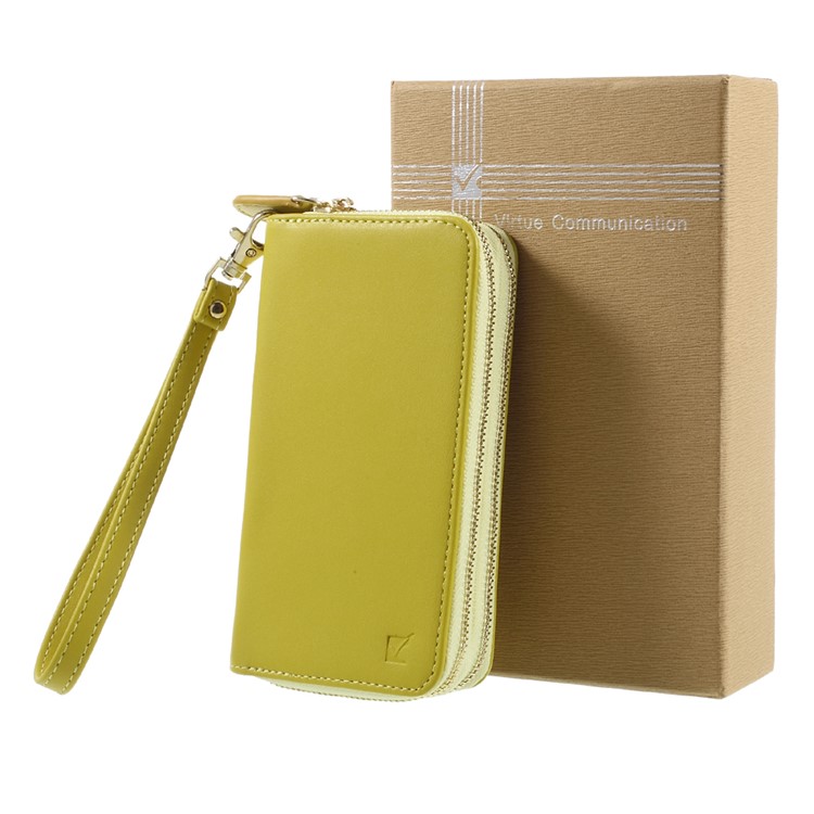 Universal Zipper Wallet Leather Phone Accessory Cover with Strap for iPhone 6 /6s /7 4.7 inch - Smooth Surface / Yellowgreen-8