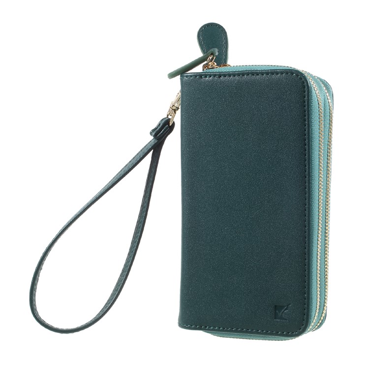 Universal Zipper Wallet Leather Phone Accessory Shell with Strap for iPhone 6 /6s /7 4.7 inch - Smooth Surface / Dark Green-1