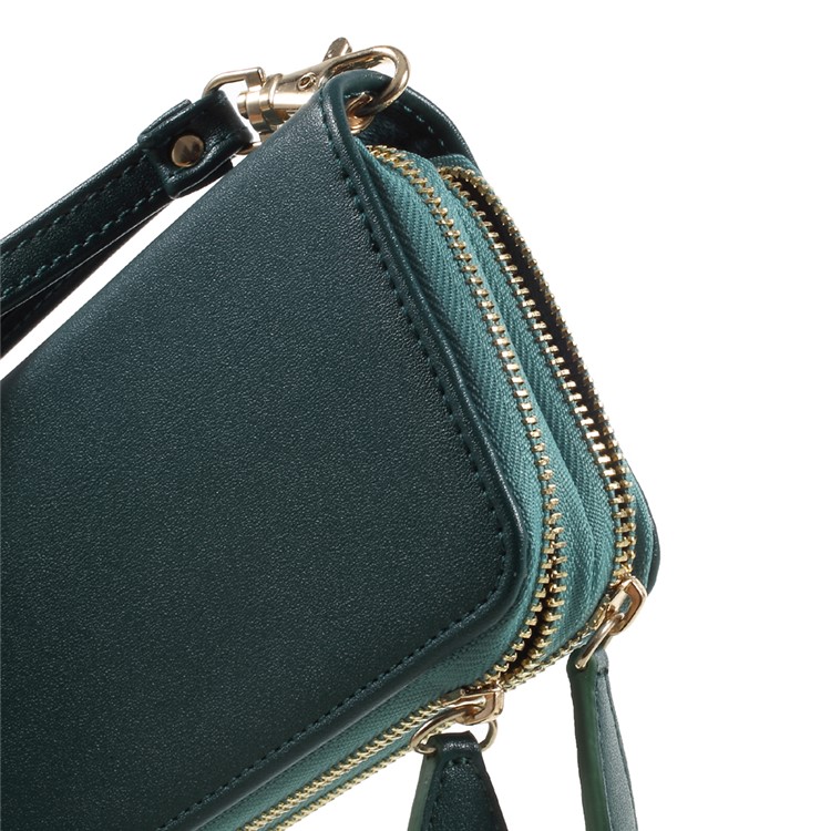 Universal Zipper Wallet Leather Phone Accessory Shell with Strap for iPhone 6 /6s /7 4.7 inch - Smooth Surface / Dark Green-4