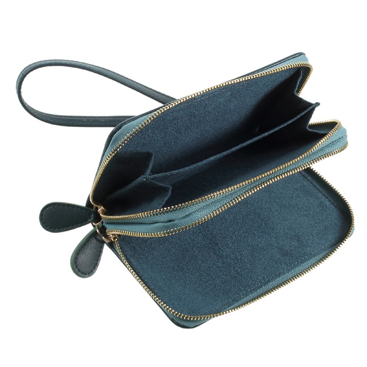 Universal Zipper Wallet Leather Phone Accessory Shell with Strap for iPhone 6 /6s /7 4.7 inch - Smooth Surface / Dark Green-5