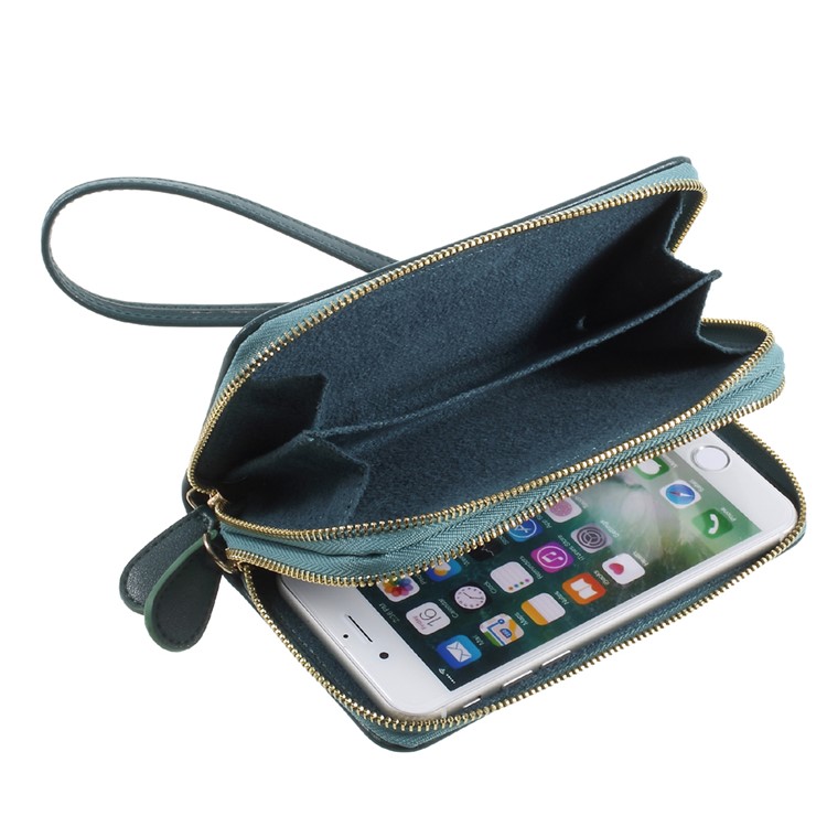Universal Zipper Wallet Leather Phone Accessory Shell with Strap for iPhone 6 /6s /7 4.7 inch - Smooth Surface / Dark Green-6