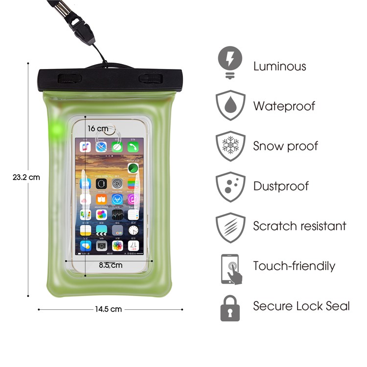 Indicator Light Universal Waterproof Dustproof Phone Case Bag for iPhone Samsung Huawei etc. - Green-6
