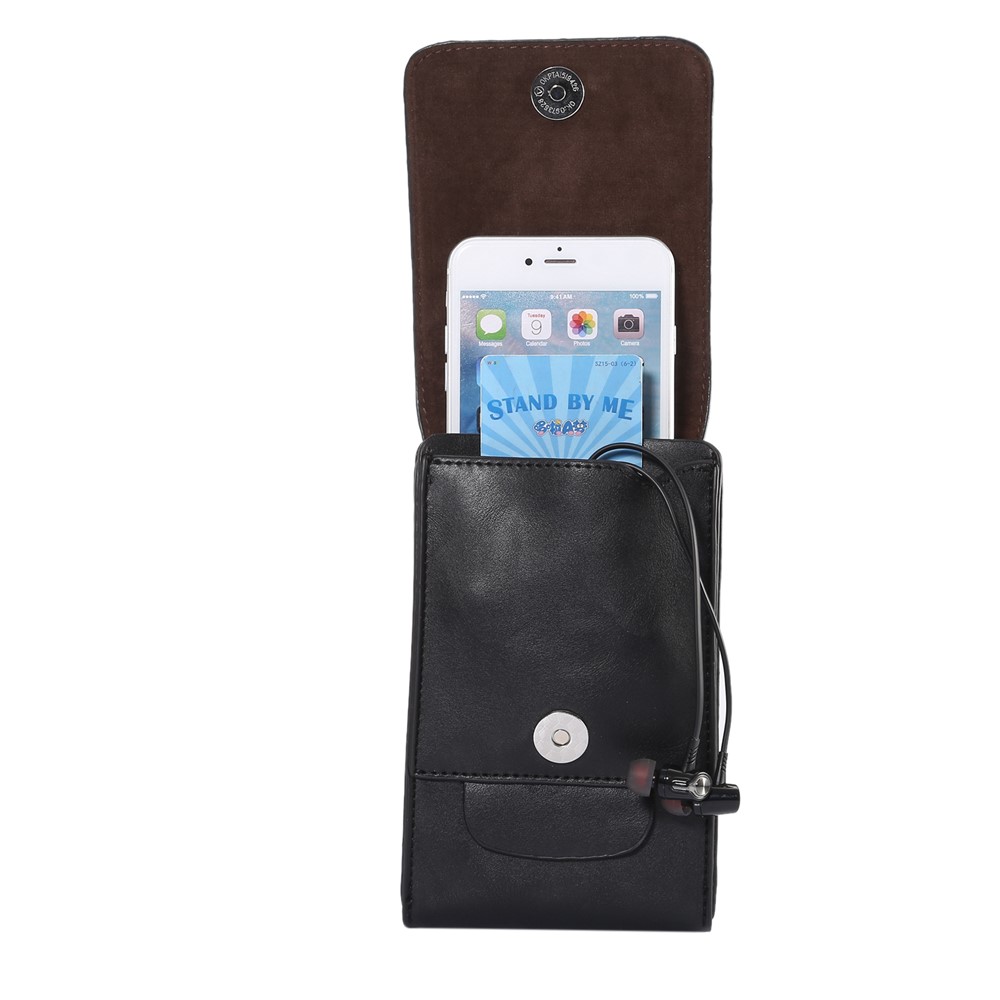 Cas D'étui En Cuir De Cuir Vertical De Cheval Pour IPhone 8 Plus / 7 Plus / Samsung Galaxy S9 + / S8 + Taille: 17x10x2.5cm - Noir