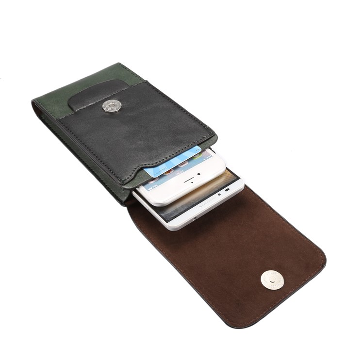 Crazy Horse Leder Holster Fall Mit Kartensteckplätzen Für Iphone 8 Plus / 7 Plus / Samsung Galaxy S9 + / S8 + Größe: 17x10x2.5cm - Grün-8