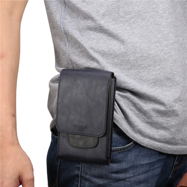 Crazy Horse Three Layers Leather Holster Case for iPhone 8 Plus/7 Plus / Samsung Galaxy S9+/S8+ Size: 17x10x2.5cm - Dark Blue-4