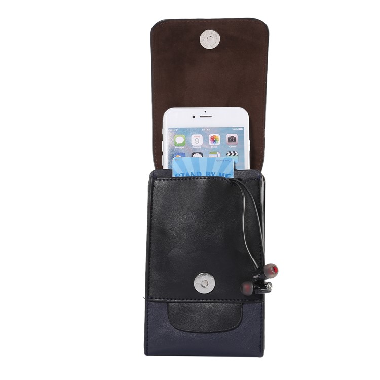 Crazy Horse Three Layers Leather Holster Case for iPhone 8 Plus/7 Plus / Samsung Galaxy S9+/S8+ Size: 17x10x2.5cm - Dark Blue-5