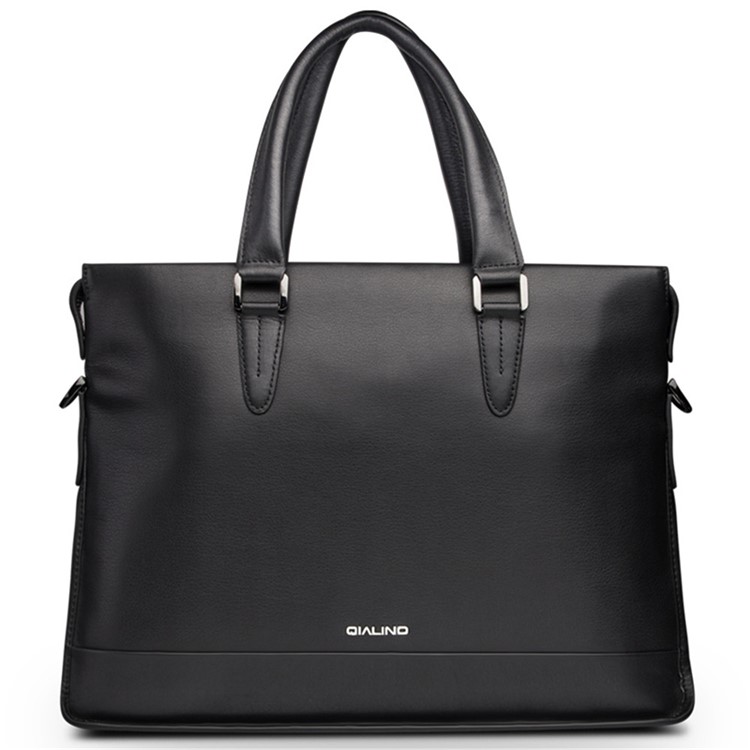 Business Style Cowhide Leather Notebook Handbag Shoulder Bag for MacBook 14 inch - Black-1