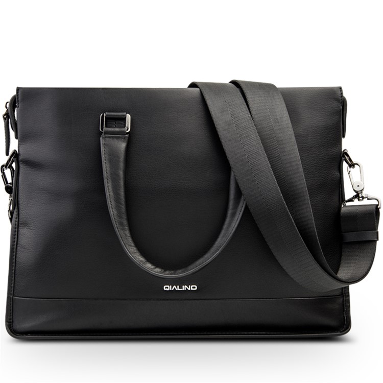 Business Style Cowhide Leather Notebook Handbag Shoulder Bag for MacBook 14 inch - Black-10