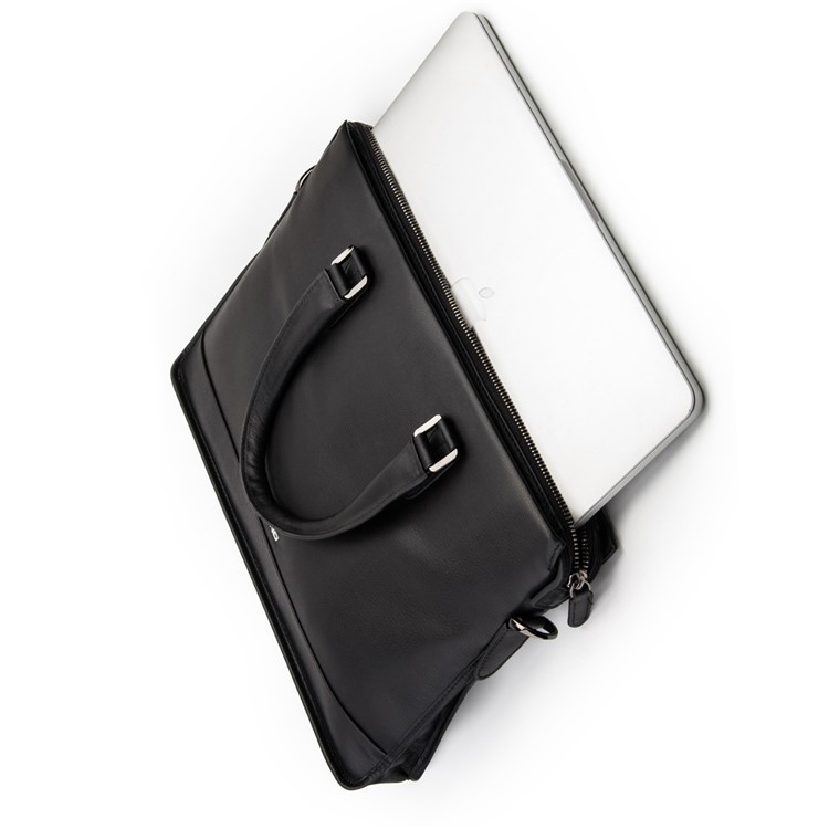 Business Style Cowhide Leather Notebook Handbag Shoulder Bag for MacBook 14 inch - Black-12