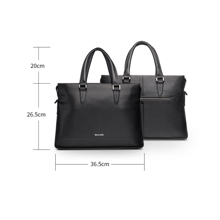 Business Style Cowhide Leather Notebook Handbag Shoulder Bag for MacBook 14 inch - Black-13