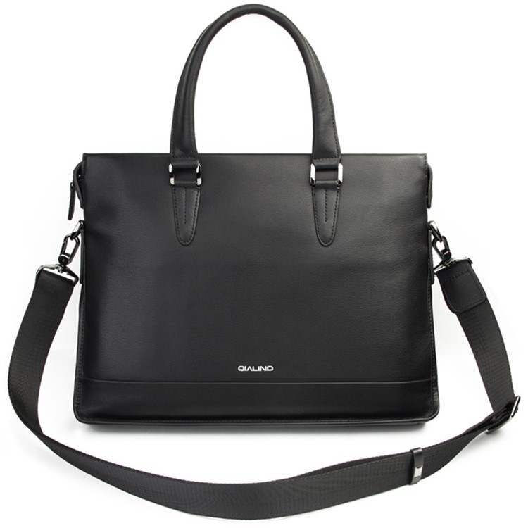 Business Style Cowhide Leather Notebook Handbag Shoulder Bag for MacBook 14 inch - Black-3