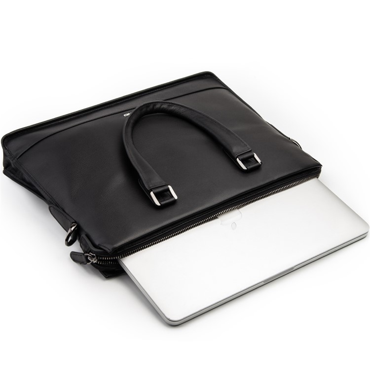Business Style Cowhide Leather Notebook Handbag Shoulder Bag for MacBook 14 inch - Black-5