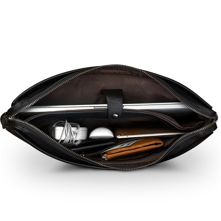 Business Style Cowhide Leather Notebook Handbag Shoulder Bag for MacBook 14 inch - Black-6