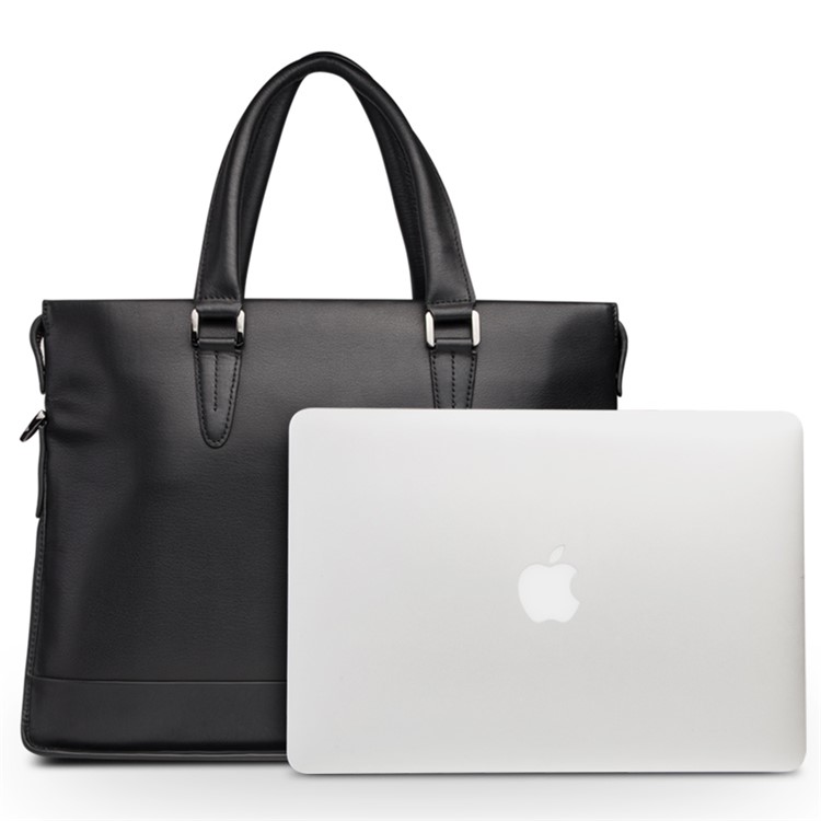 Business Style Cowhide Leather Notebook Handbag Shoulder Bag for MacBook 14 inch - Black-8