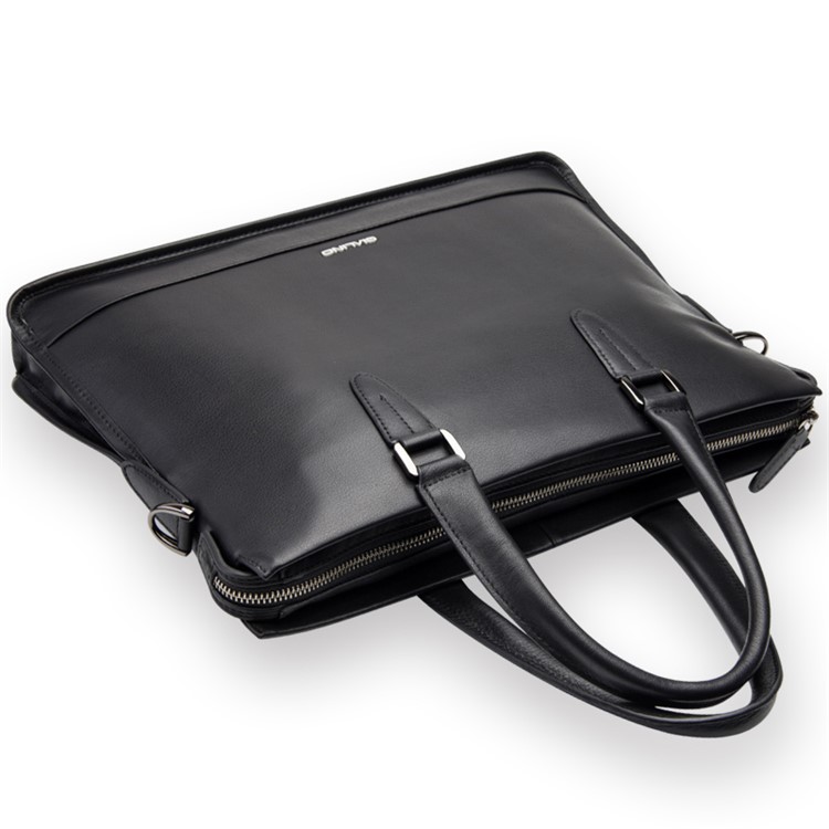 Business Style Cowhide Leather Notebook Handbag Shoulder Bag for MacBook 14 inch - Black-9